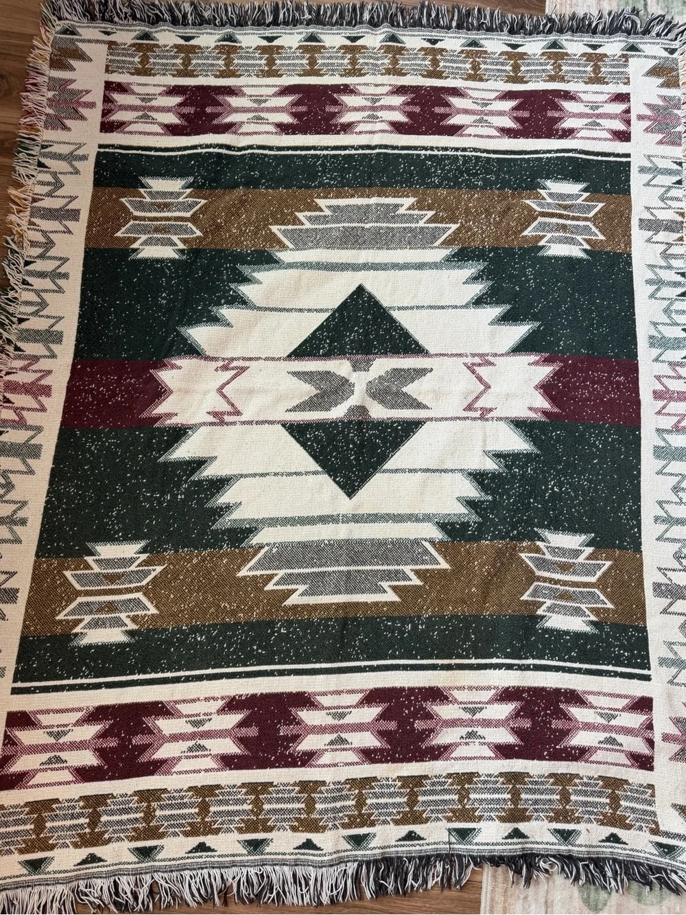 Vintage Ponderosa Southwestern 2-Layer Woven Cotton Afghan Throw Sears